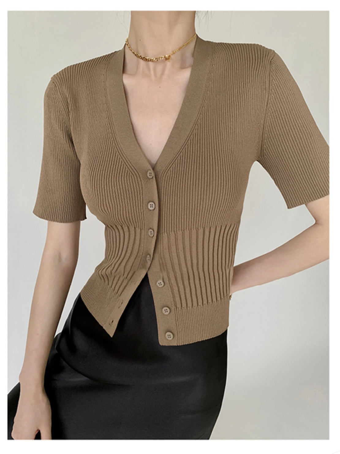 Button up V neck Knitted Cardigan Top