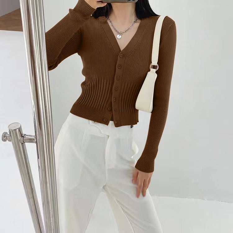 Button Down Long Sleeve Knitted Top