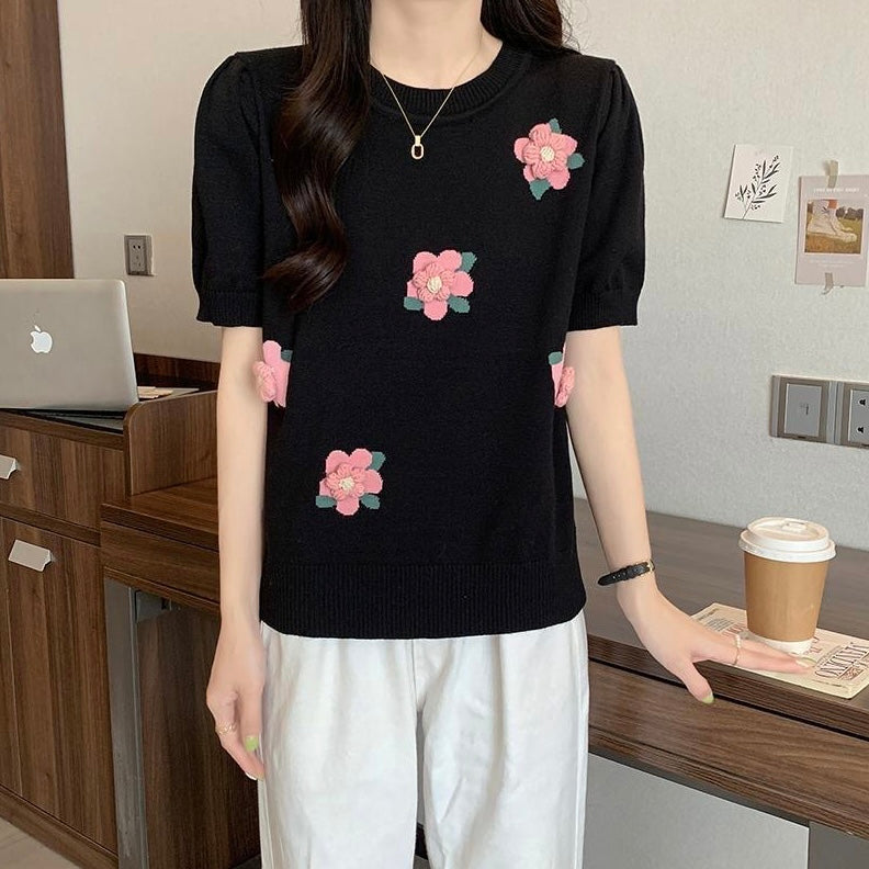 3D Embroidery Floral Knitted Top