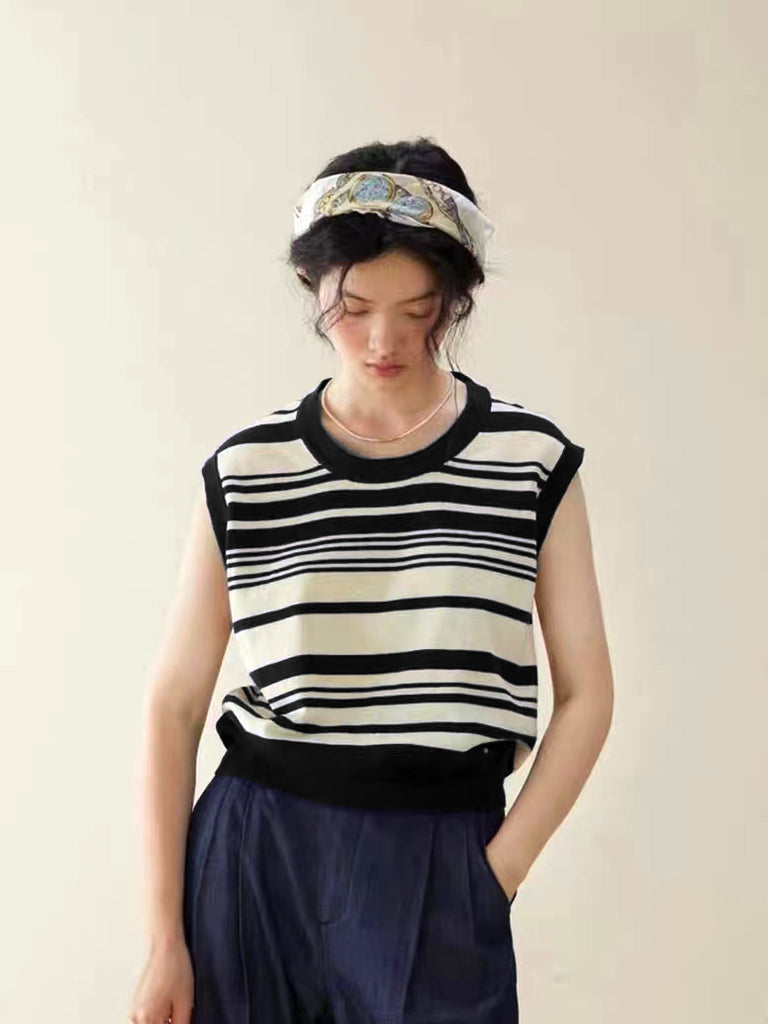 Sleeveless Stripe Knitted Top