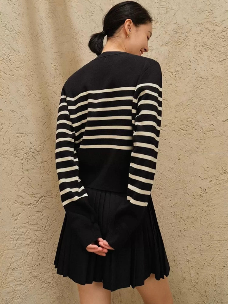 Button Down Stripe Long Sleeve Soft Knitted Cardigan Top