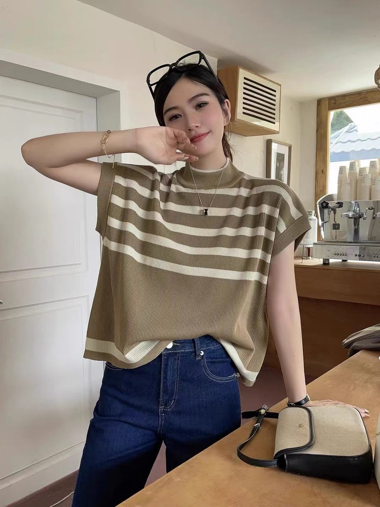 Turtle Neck Stripe Knitted Top