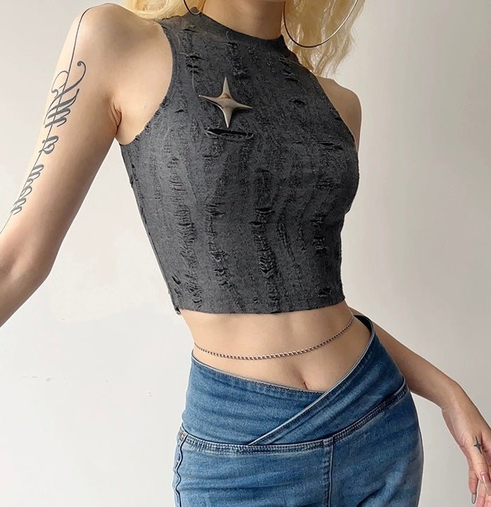 Sexy Spicy Girl Knitted Top w/ Metallic Starfish Accessory