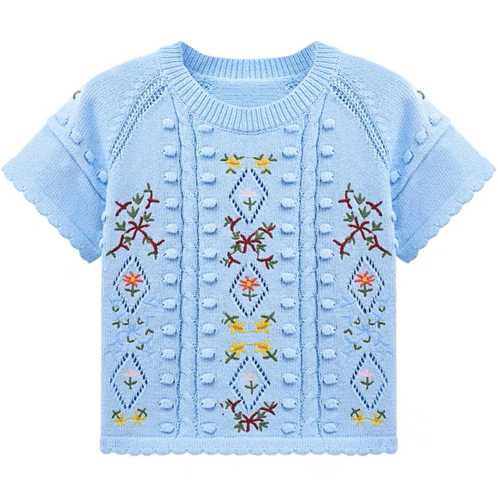 Embroidered Little Floral Pattern Knitted Top