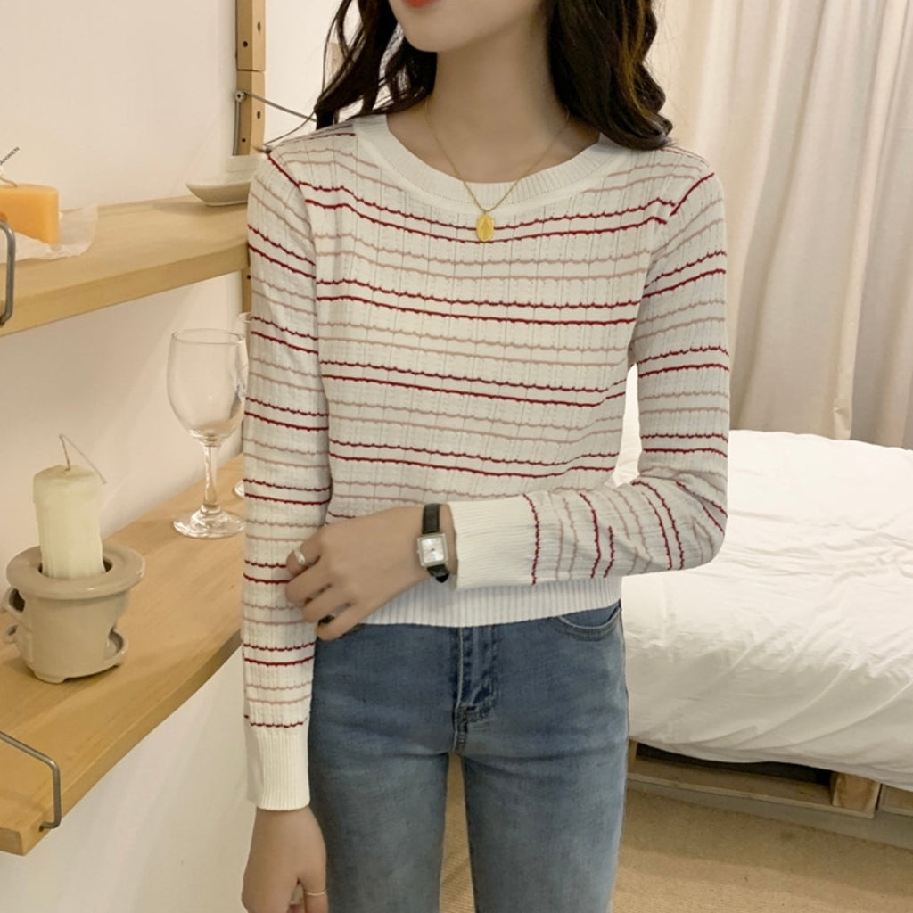 Multi Color Stripe Long Sleeve Knitted Top