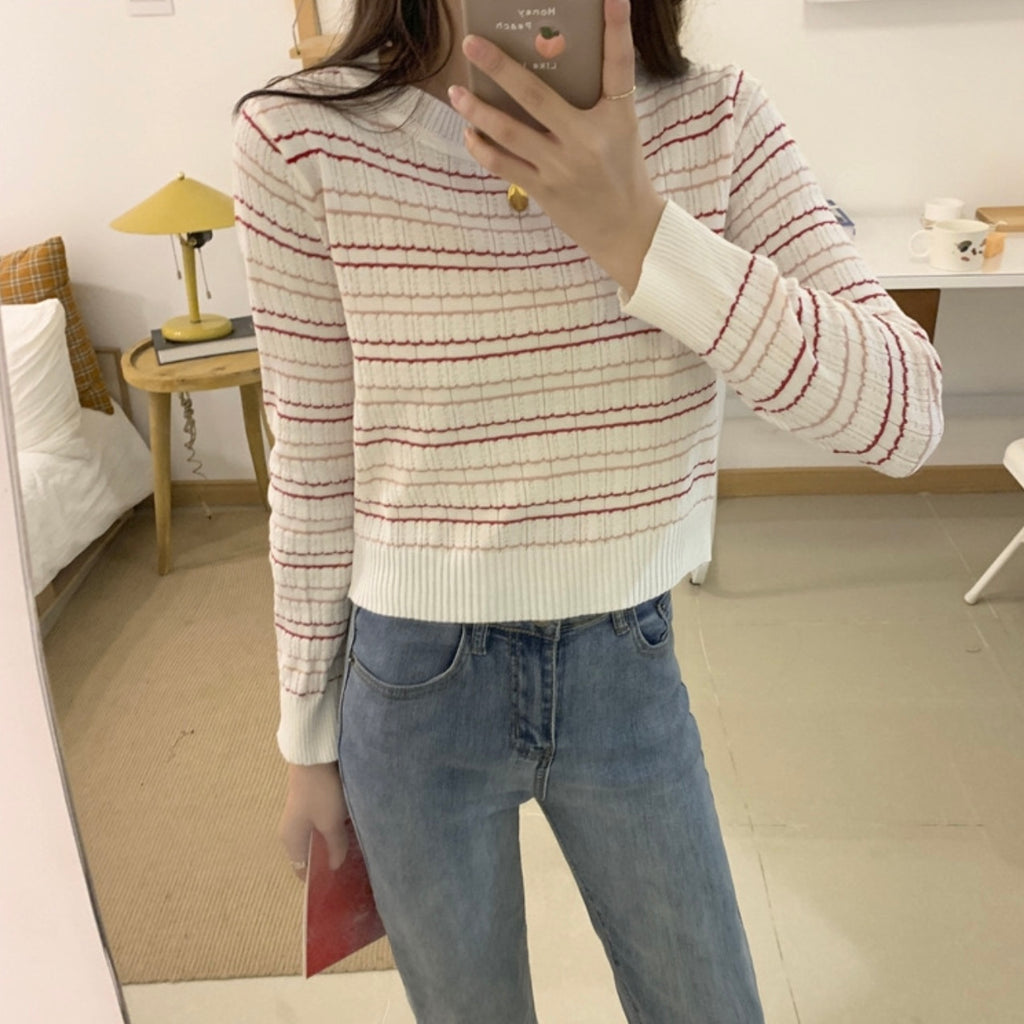 Multi Color Stripe Long Sleeve Knitted Top