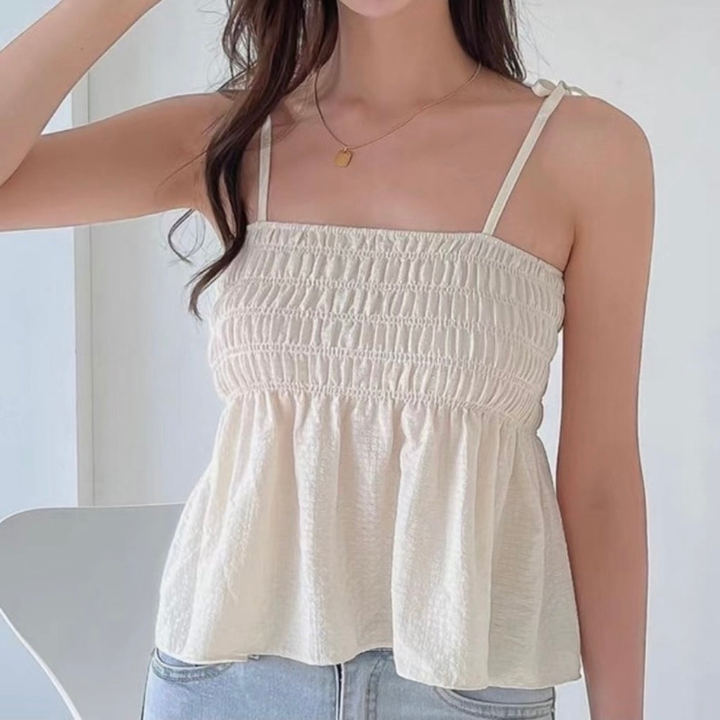 Shirred Upper Adjustable Shoulder Strap Cami Top