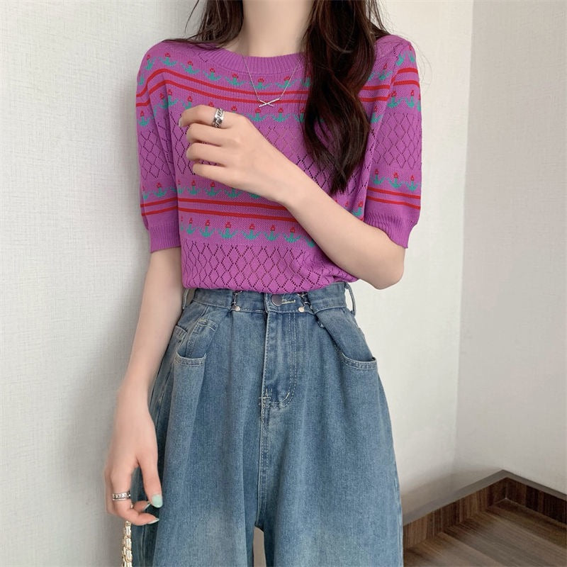 Eyelet Floral Oversize Knitted Top