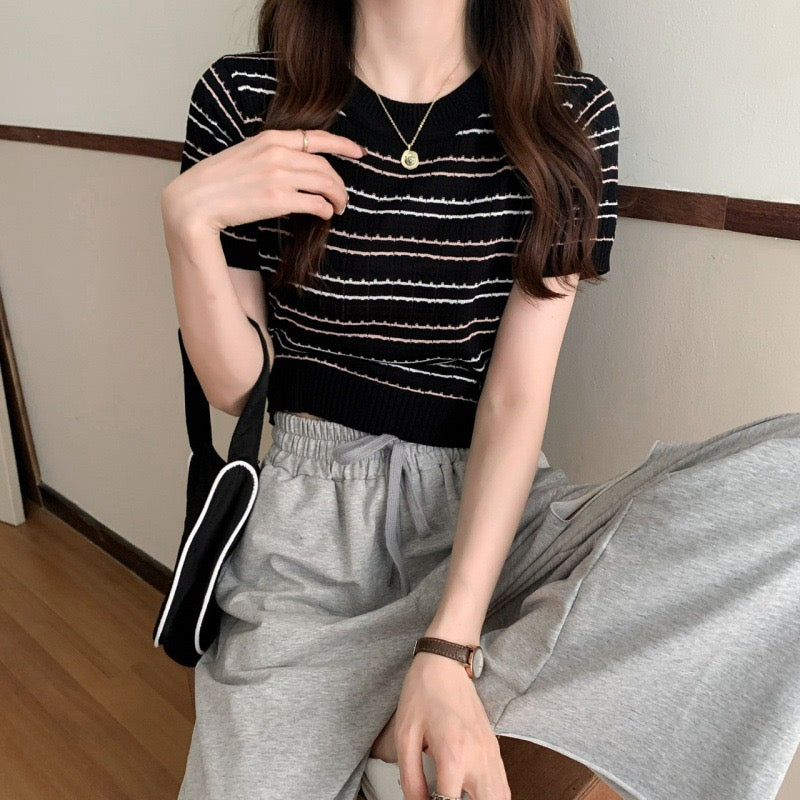 Unique Stripe Knitted T-shirt Top