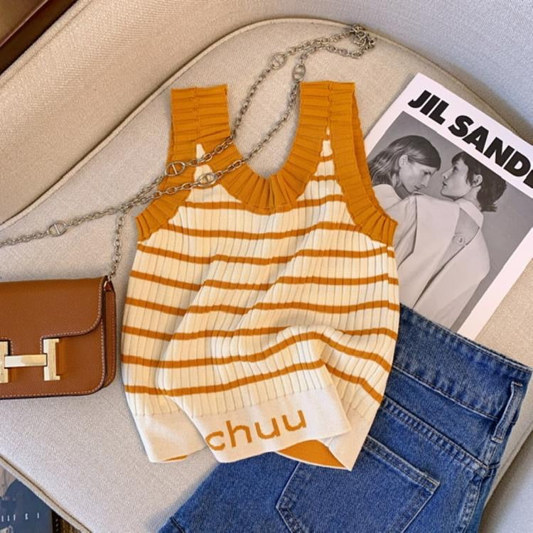 Knitted Stripe Letter Pattern Camisole Top