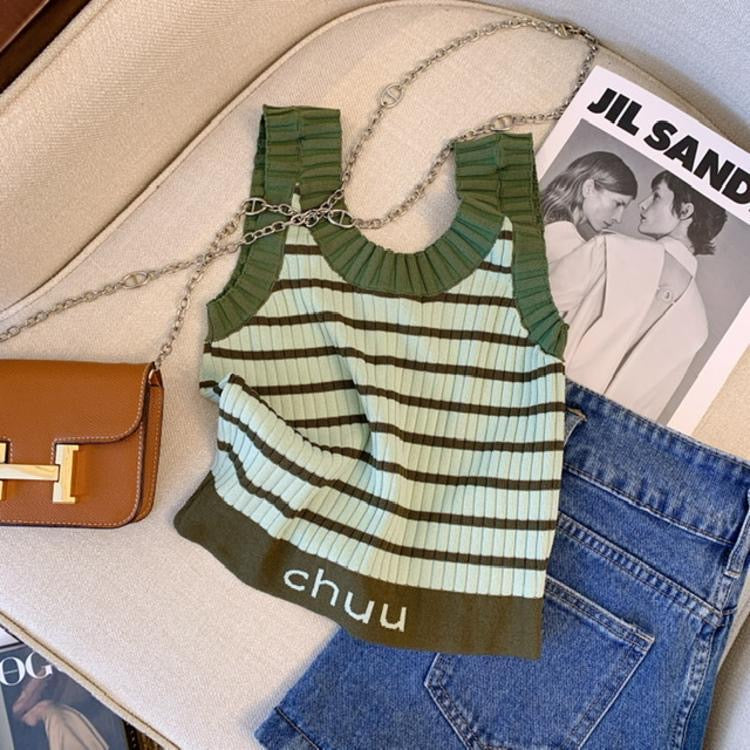 Knitted Stripe Letter Pattern Camisole Top