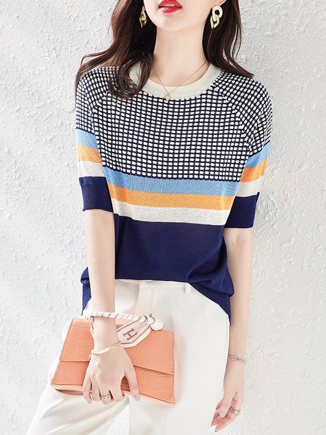 Contrasted Color Stripe Loose Knitted Top