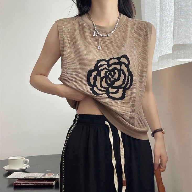 Rose Knitted See-through Over Top
