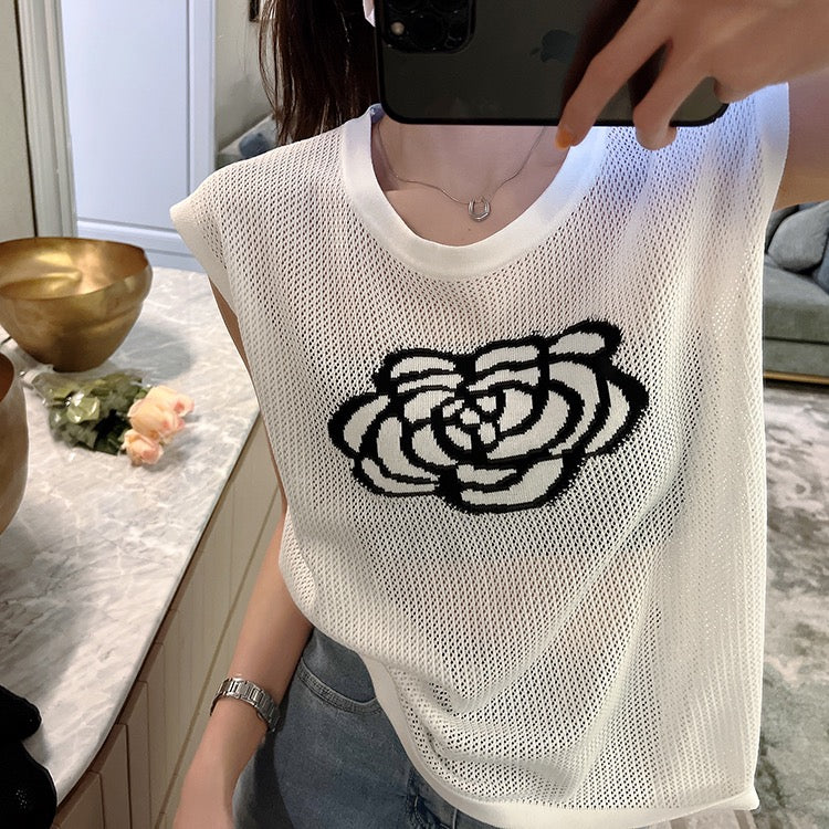 Rose Knitted See-through Over Top