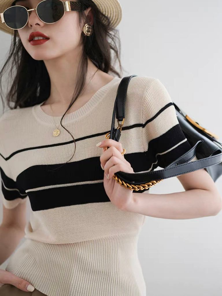 Retro Stripe Simple All Match Knitted Top