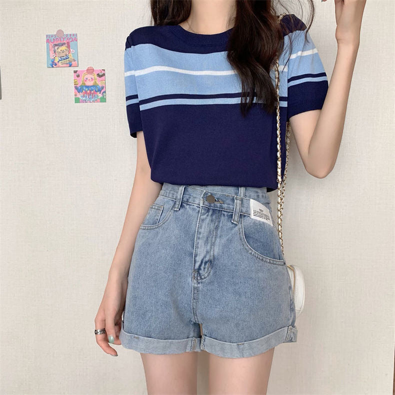 Retro Color Block Stripe Loose Knitted Top