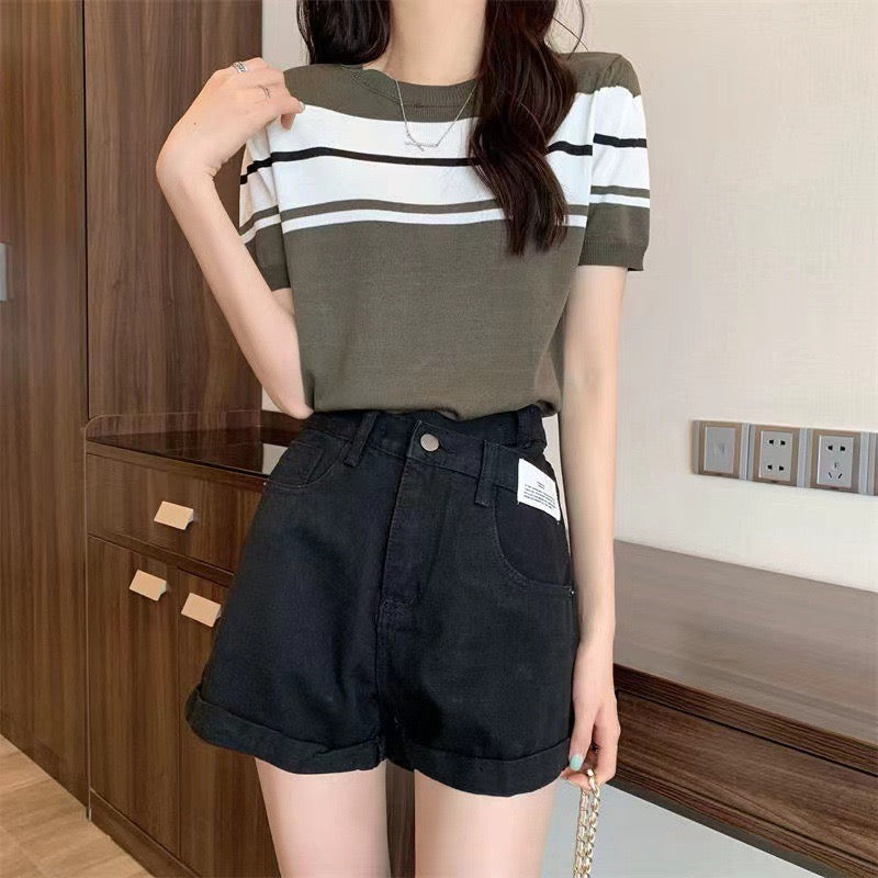 Retro Color Block Stripe Loose Knitted Top