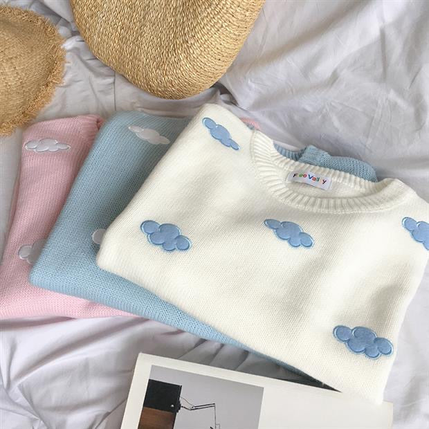 Cloud Pattern Long Sleeve Knitted Top