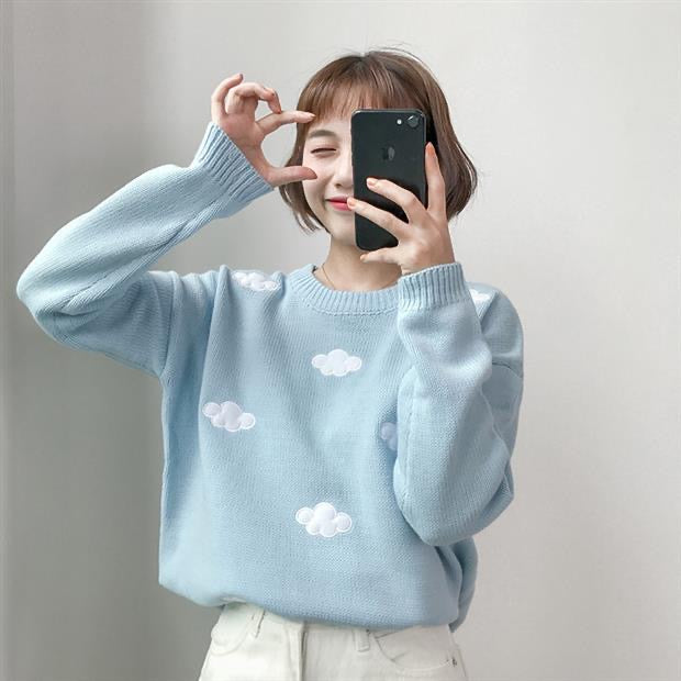 Cloud Pattern Long Sleeve Knitted Top
