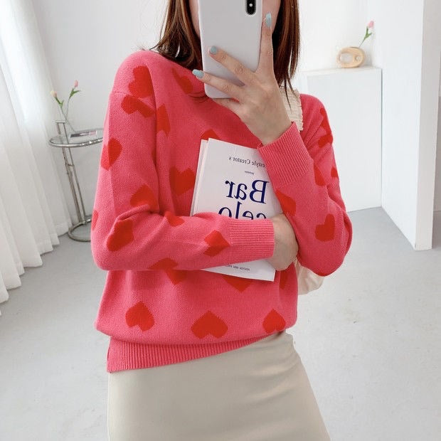 Heart Pattern Long Sleeve Knitted Top