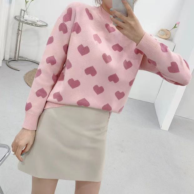 Heart Pattern Long Sleeve Knitted Top