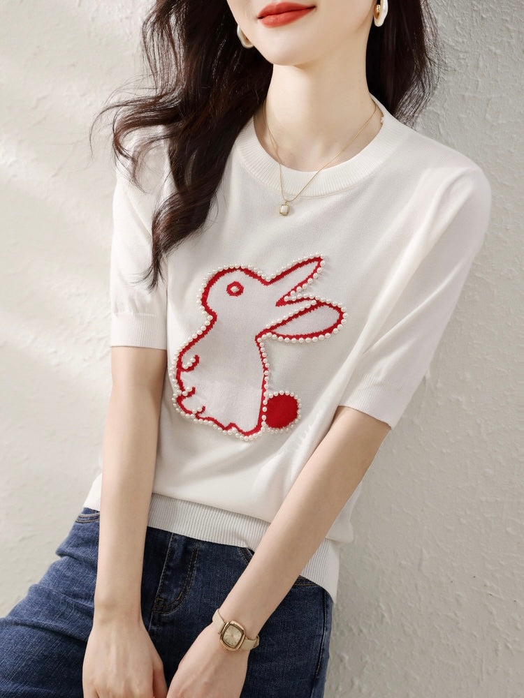 Pearl Detail Rabbit Knitted Top