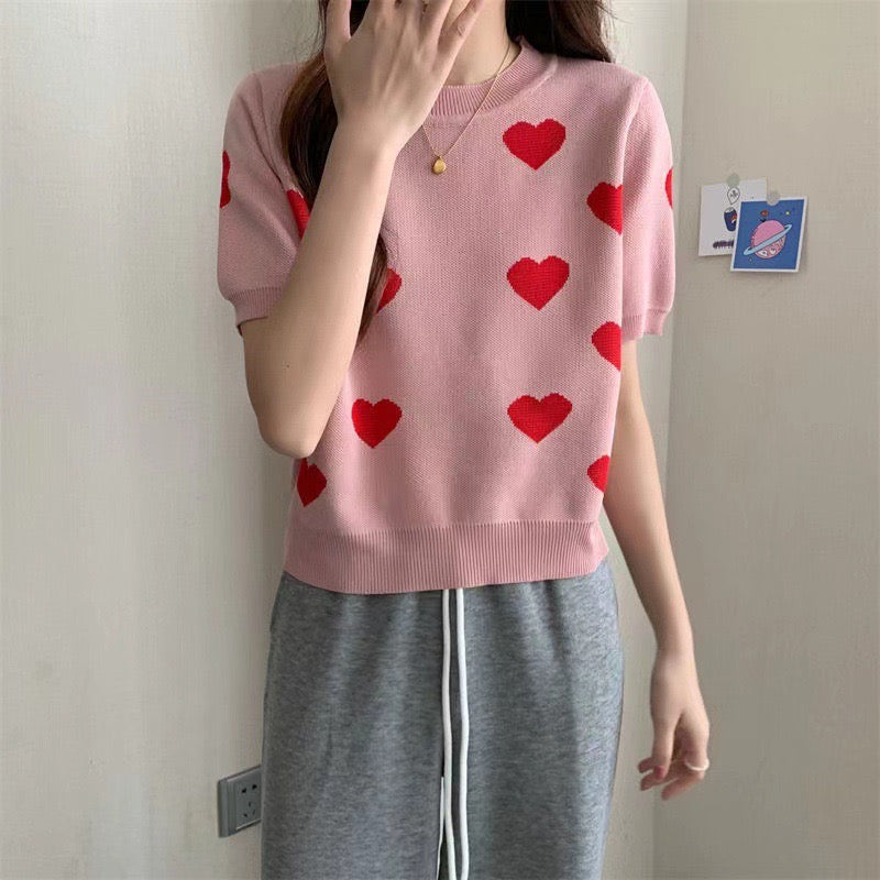 Heart Pattern Knitted Top