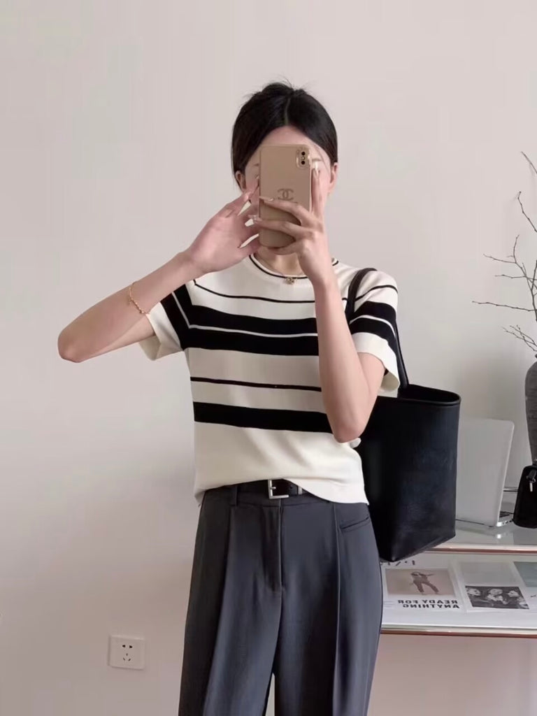 Retro Stripe Simple Chic Knitted Top