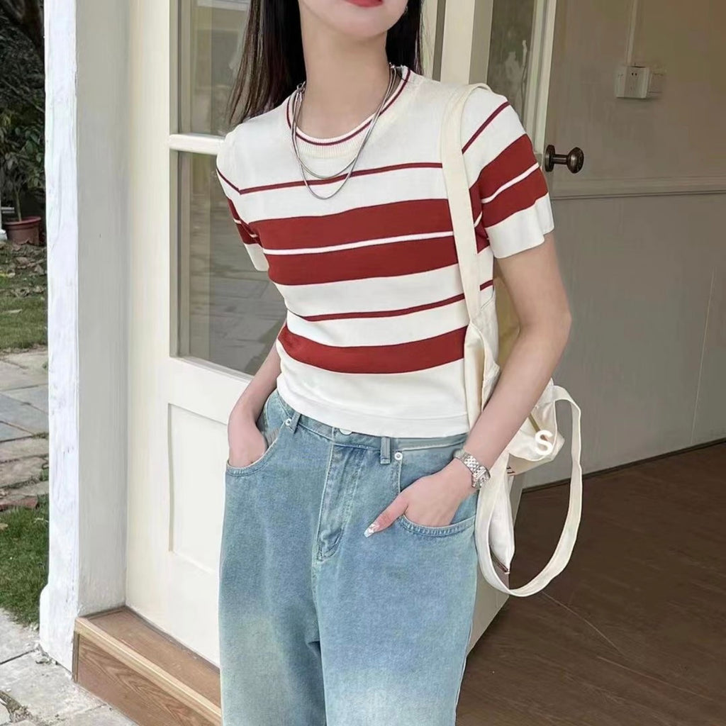 Retro Stripe Simple Chic Knitted Top