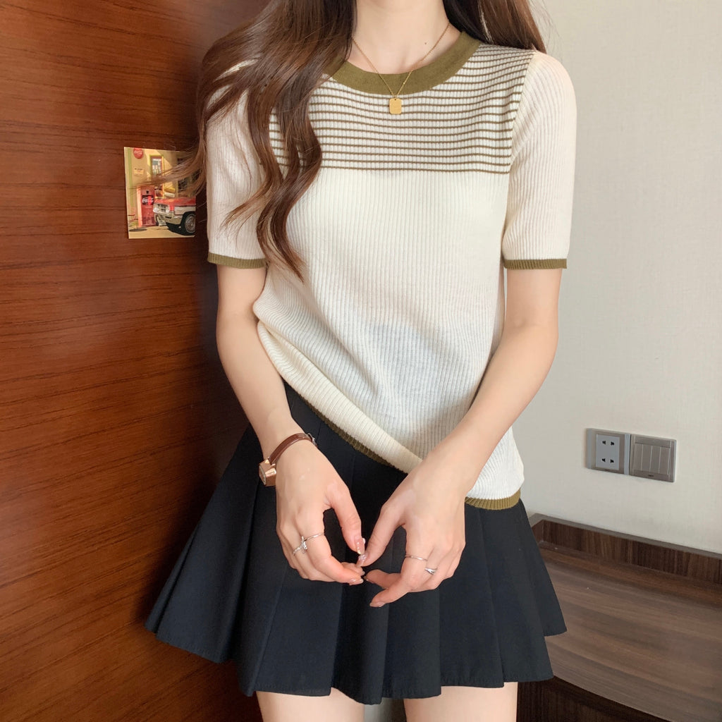 Stripe Plain Knitted Top