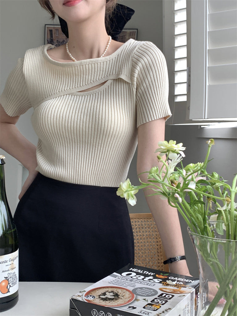 Unique 2-layer Front Knitted Top
