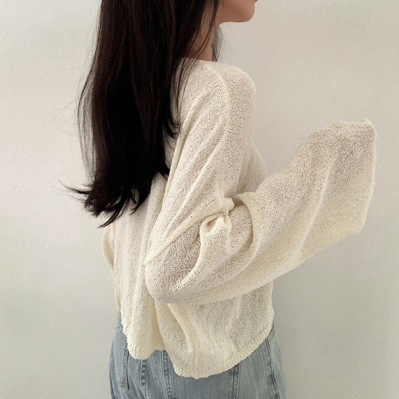 Korean Style V-neck Long Sleeve Woolen Knitted Top