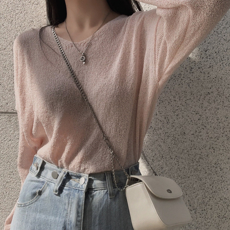 Korean Style V-neck Long Sleeve Woolen Knitted Top