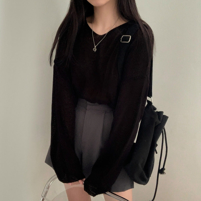 Korean Style V-neck Long Sleeve Woolen Knitted Top