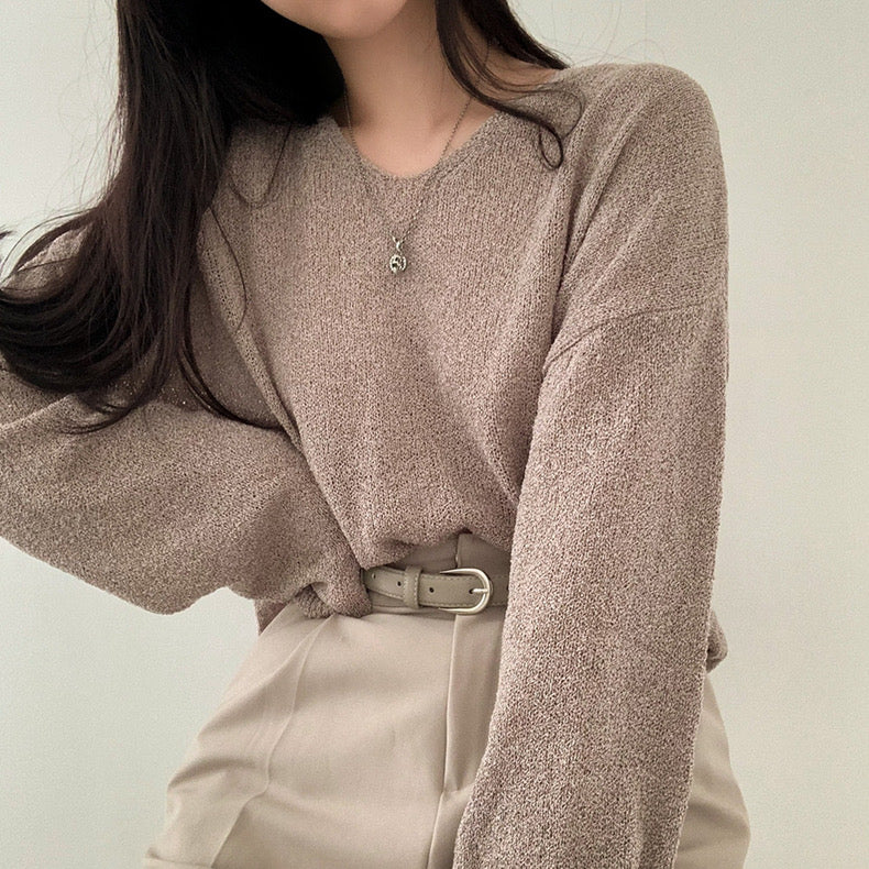 Korean Style V-neck Long Sleeve Woolen Knitted Top