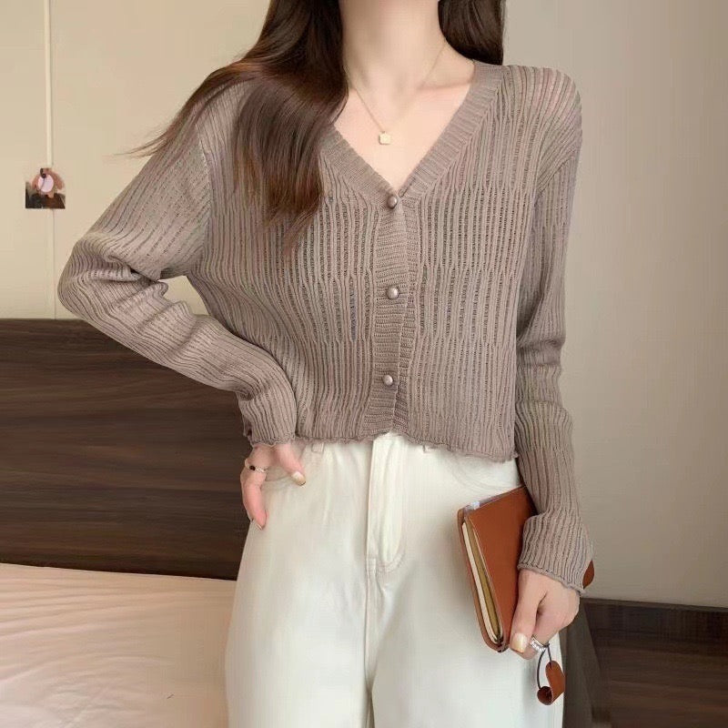 Long Sleeve Button Down Sunscreen Knitted Cardigan Top