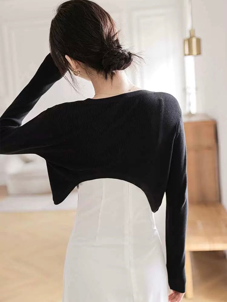 Long Sleeve Knitted Short Cardigan Cover-up Shawl Top