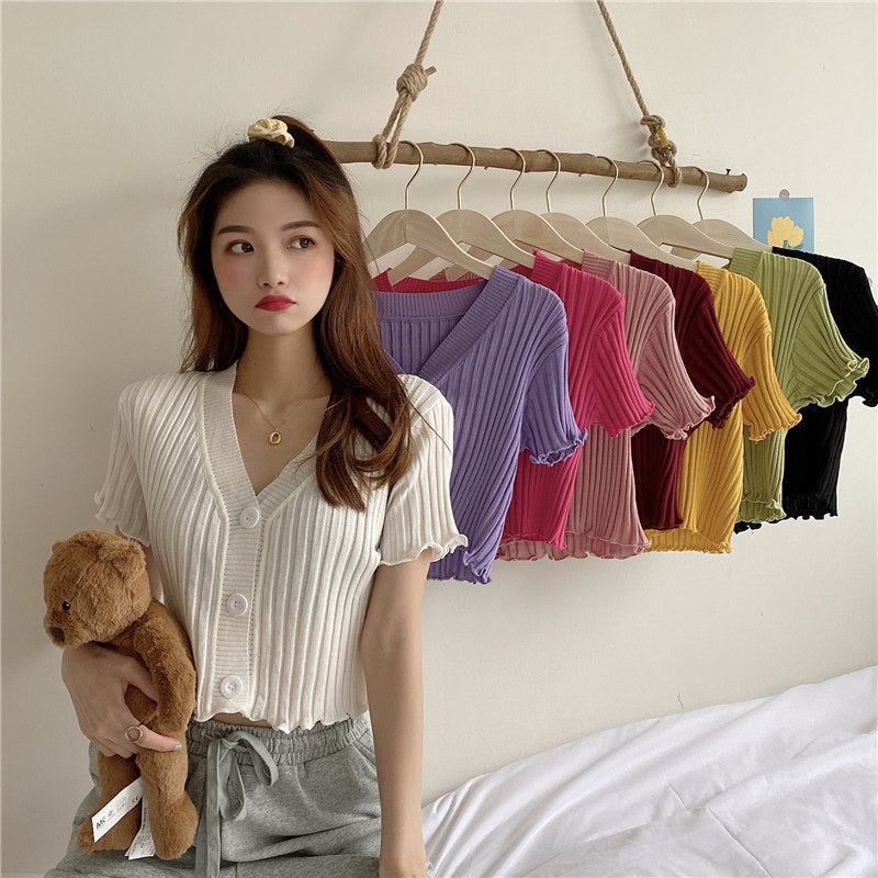 Button Down Rib Knitted Top