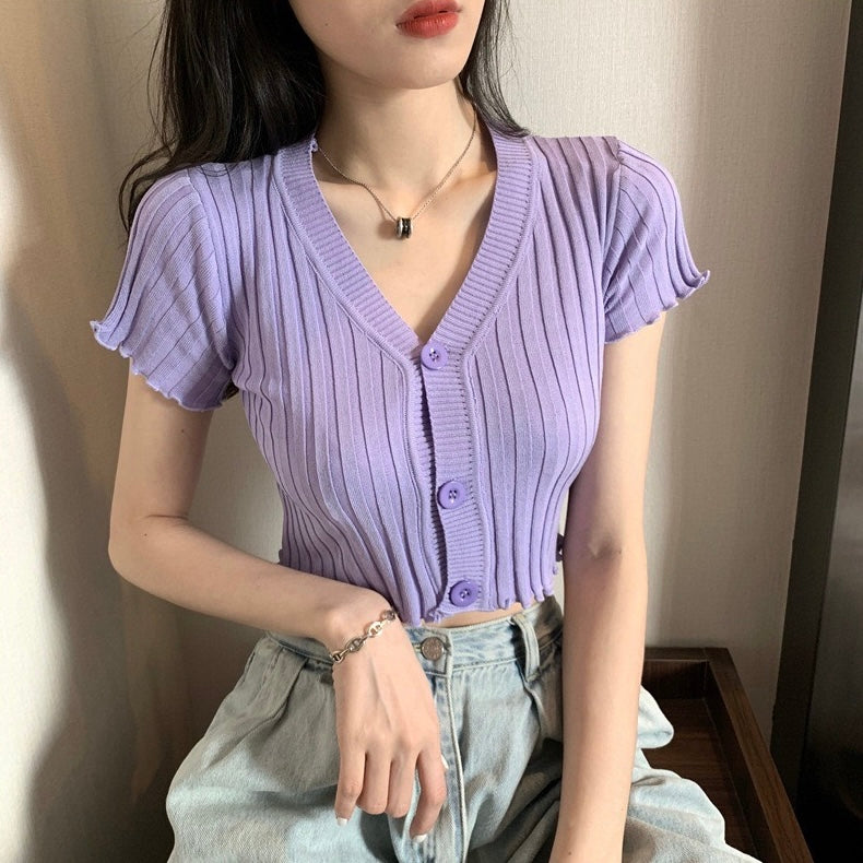 Button Down Rib Knitted Top