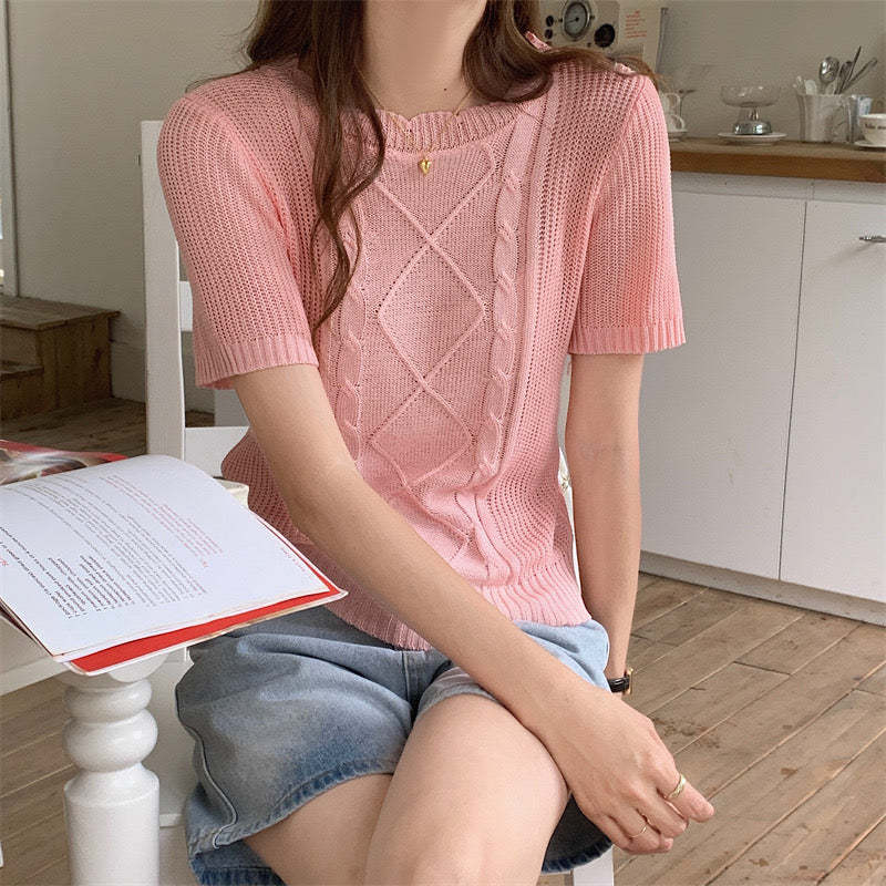 Embossed Pattern Plain Knitted Top