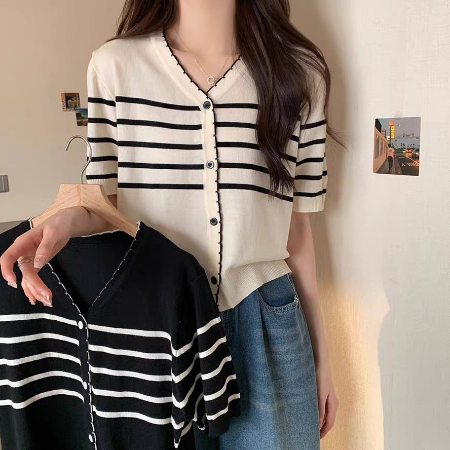 Button Down Stripe Knitted Top