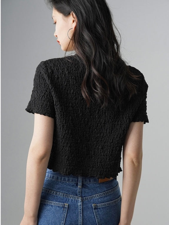 Bubble Pattern Solid Knitted Crop Top