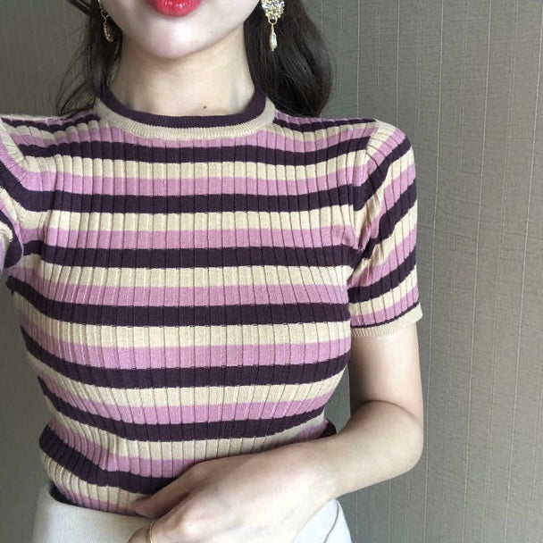 Multi-color Stripe Knitted Top