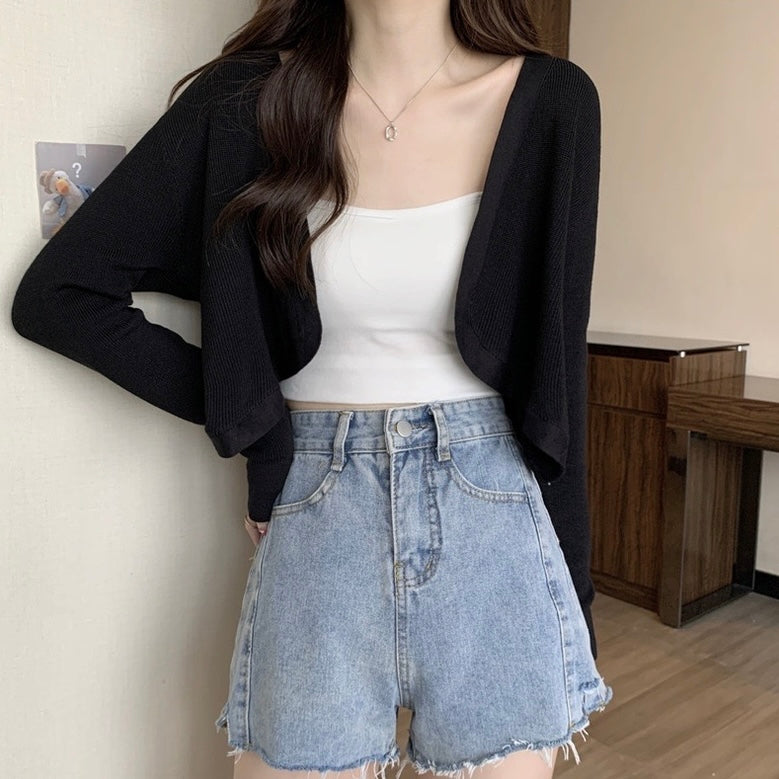 Long Sleeve Soft Knitted Short Cardigan Top