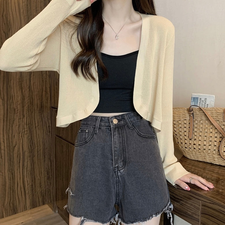 Long Sleeve Soft Knitted Short Cardigan Top
