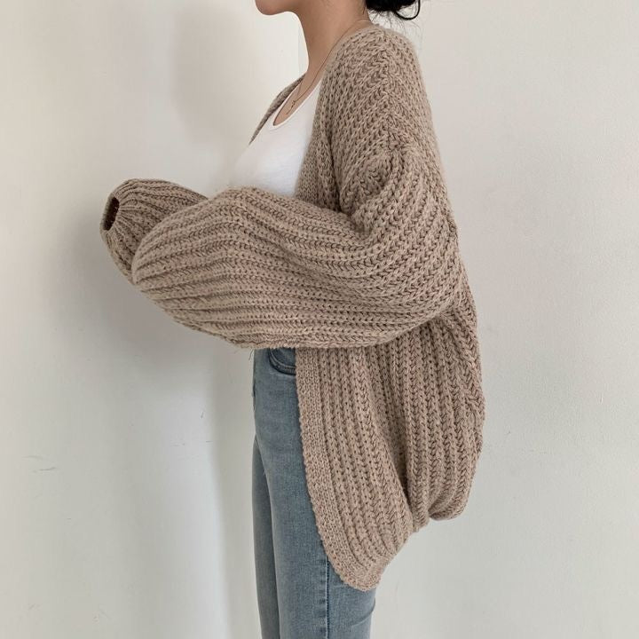 Korean Style Woolen Knitted Long Sleeve Loose Cardigan Top
