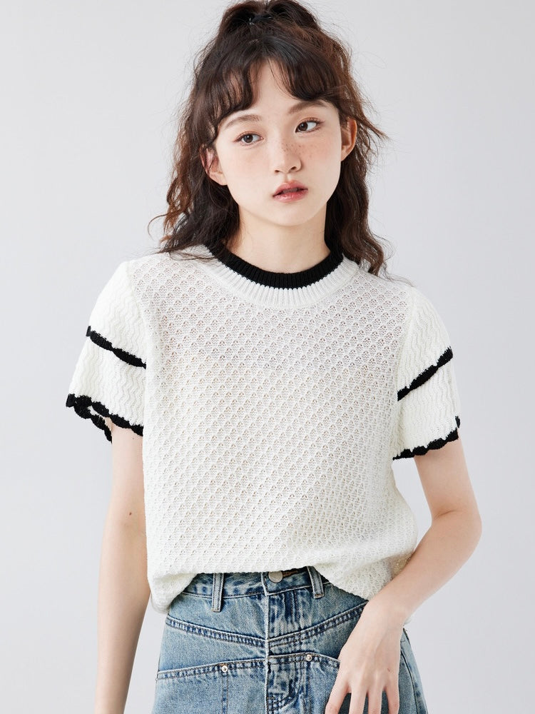 Special Woolen Knitted 2-layer Sleeve Oversize Top