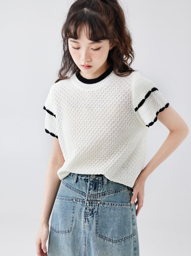 Special Woolen Knitted 2-layer Sleeve Oversize Top