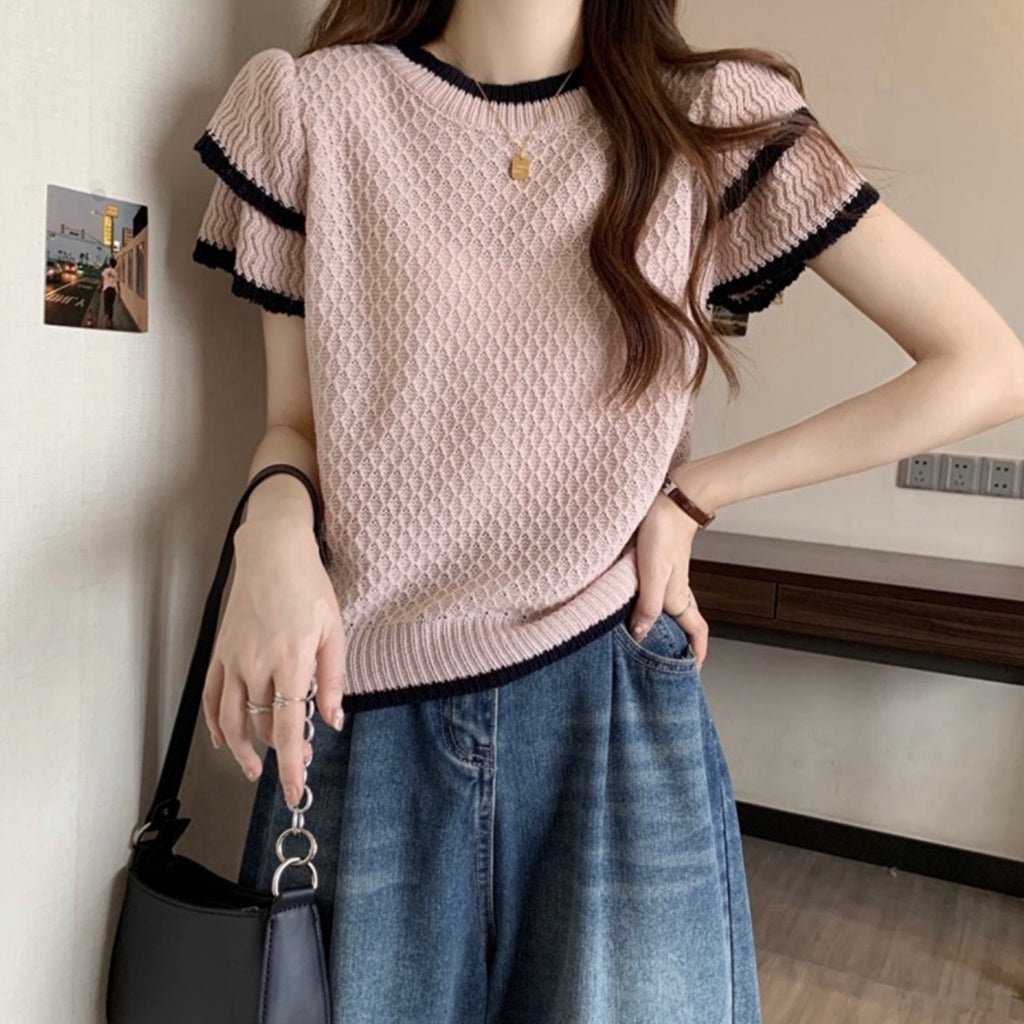 Special Woolen Knitted 2-layer Sleeve Oversize Top