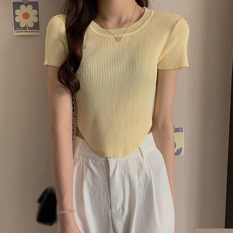 Oval Hem Solid Knitted Top